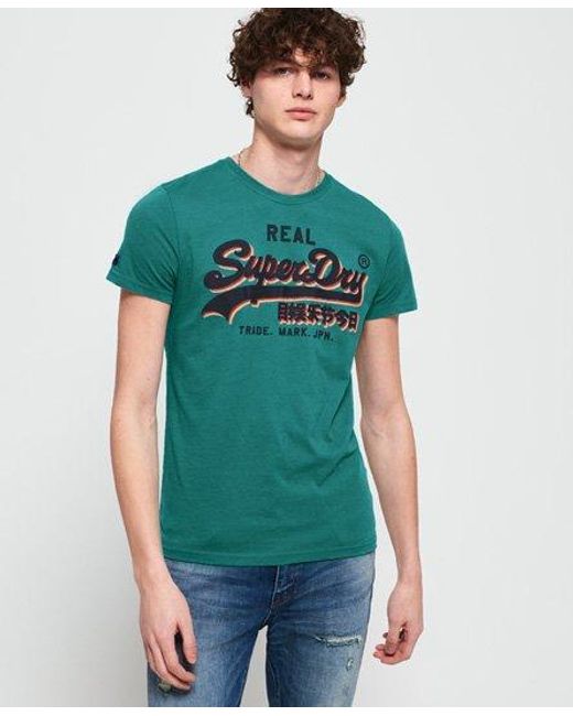 Superdry Green Vintage Logo Panel Lite T-Shirt Aquamarine Grit for men