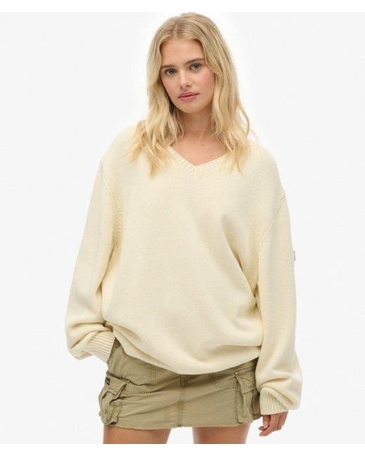 Superdry Oversized Trui Met V-hals in het Natural