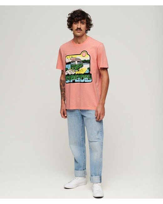 Superdry Red & Co Neon Travel Graphic Loose T-shirt for men
