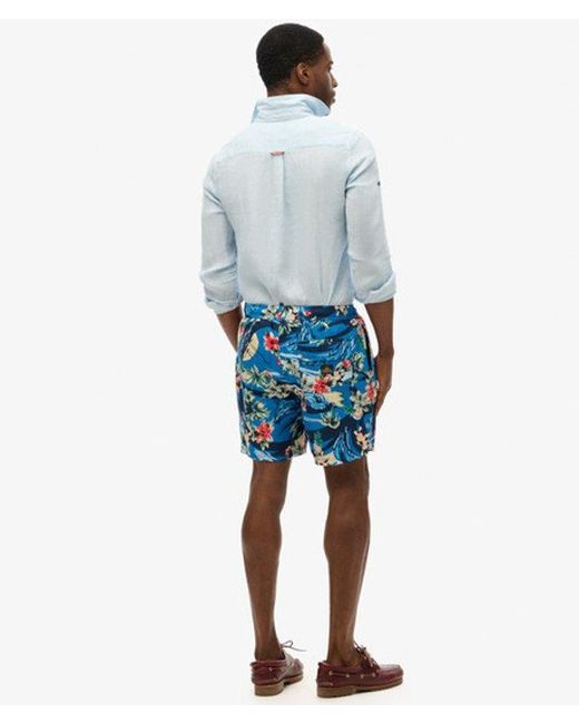 Superdry Blue & Co Recycled Hawaiian Print 17-inch Swim Shorts for men