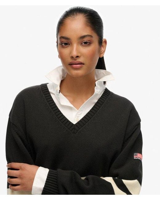 Superdry Black & Co Oversized Striped V-neck Jumper