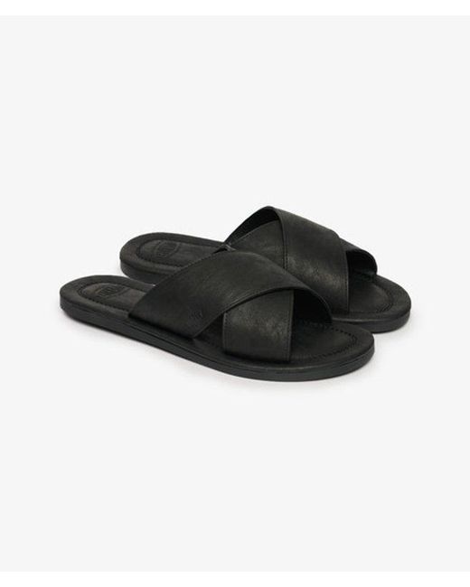 Superdry Black & Co Vintage Cross Strap Slides for men