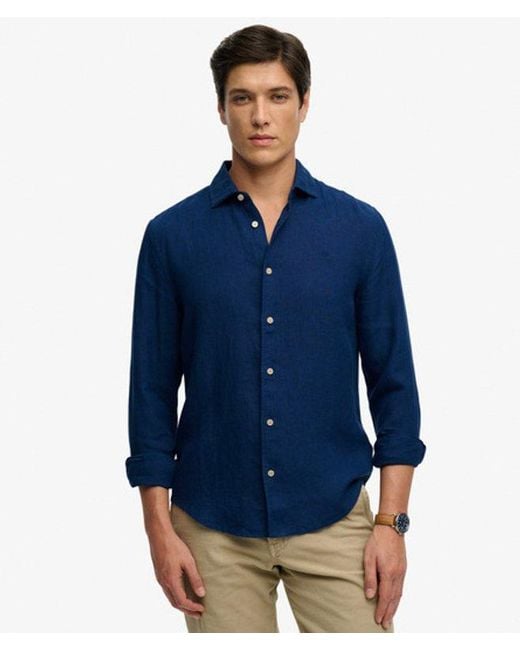 Superdry Blue & Co Riviera Long Sleeve Linen Shirt for men