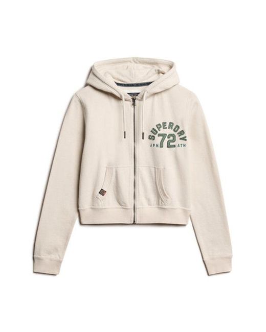 Superdry Natural Embroidered Athletic Essentials Relaxed Crop Zip-hoodie