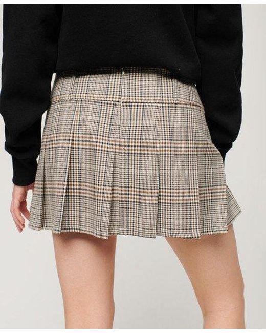 Superdry Black Ladies Classic Checked Low Rise Pleated Mini Skirt
