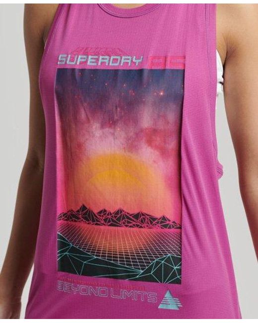 Superdry Pink Sport Running Featherweight Tank Top Vivid Viola