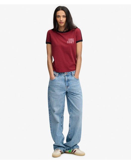 Superdry Red Athletic Essentials Side Stripe T-Shirt