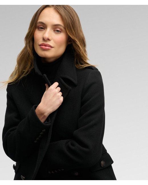 Superdry Black & Co Double Breasted Wool Blend Coat