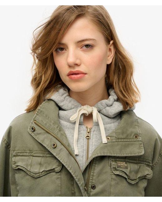 Superdry Green Jersey Hooded Military Jacket