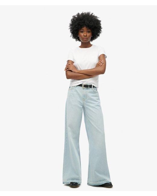 Superdry Blue & Co Raw Hem Wide Leg Flare Jeans