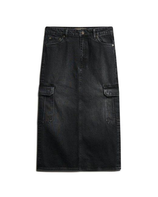 Superdry Black & Co Denim Cargo Pocket Midi Skirt