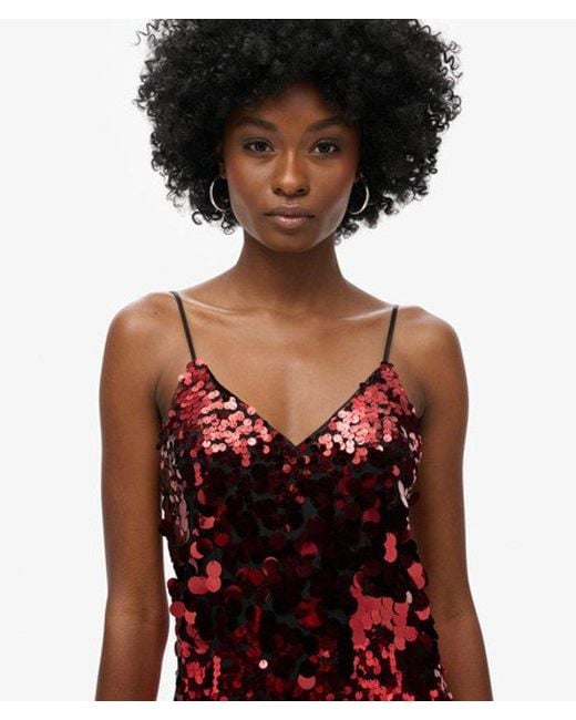 Superdry Red Disco Sequin Mini Dress