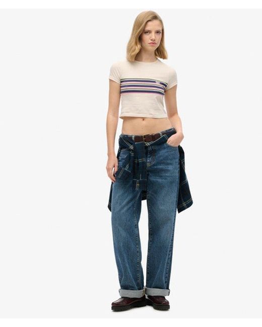 Superdry Blue & Co Vintage Stripe Crop T-shirt