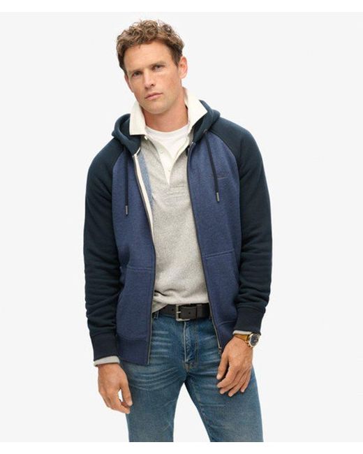 Superdry Blue Essential Baseball Zip Hoodie for men