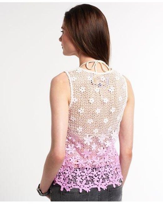 Superdry Red Daisy Lace Tank Top Dip Dye