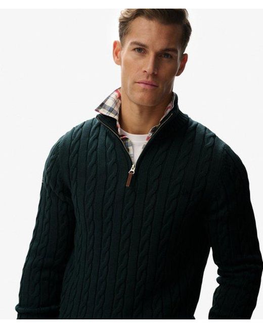 Homme Pull À Demi-Zip En Maille Torsadée En Coton Bio Taille Superdry pour homme en coloris Black