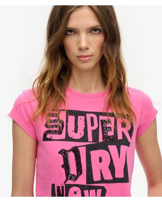Superdry Red & Co Embellished Punk Cap Sleeve T-shirt
