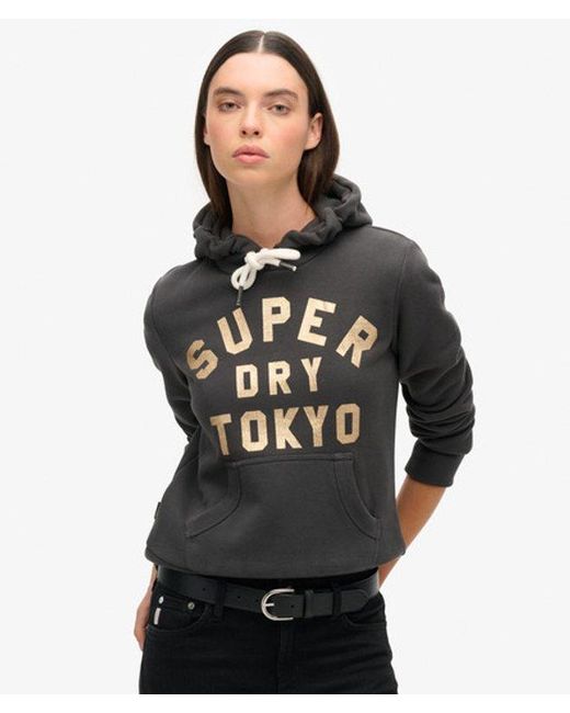 Superdry Black & Co Glitter Graphic Logo Hoodie