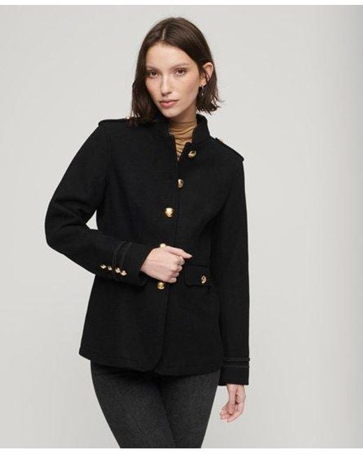 Superdry Black Short Military Wool Coat