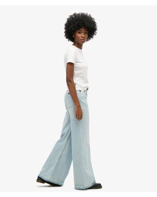Superdry Blue & Co Raw Hem Wide Leg Flare Jeans