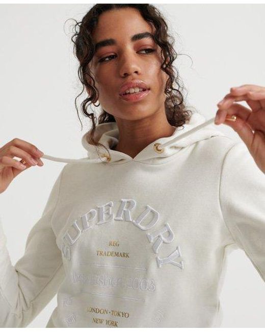 Superdry Gray Applique Serif Loopback Hoodie Buttercream