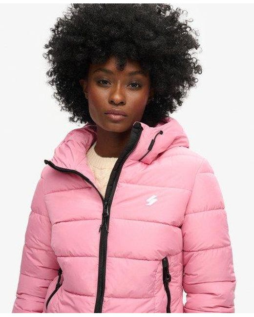 Superdry Pink Hooded Spirit Sports Puffer Jacket