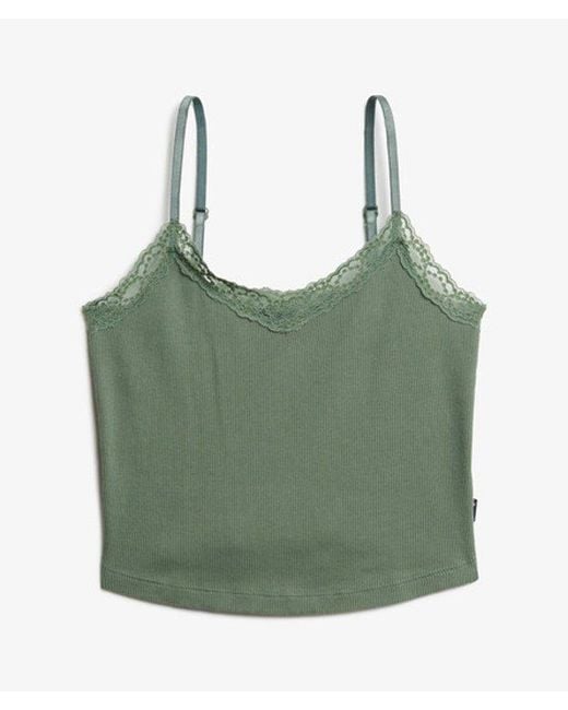 Superdry Green & Co Athletic Essentials Lace Trim Cropped Cami Top