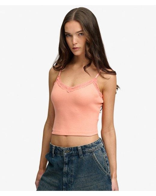Superdry Natural & Co Essential Lace Trim Cropped Cami Top