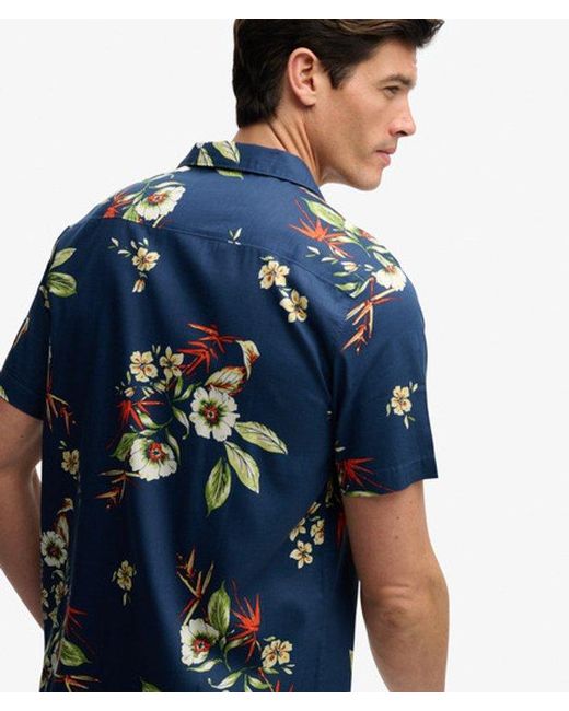 Superdry Blue Hawaiian Print Short Sleeve Shirt for men
