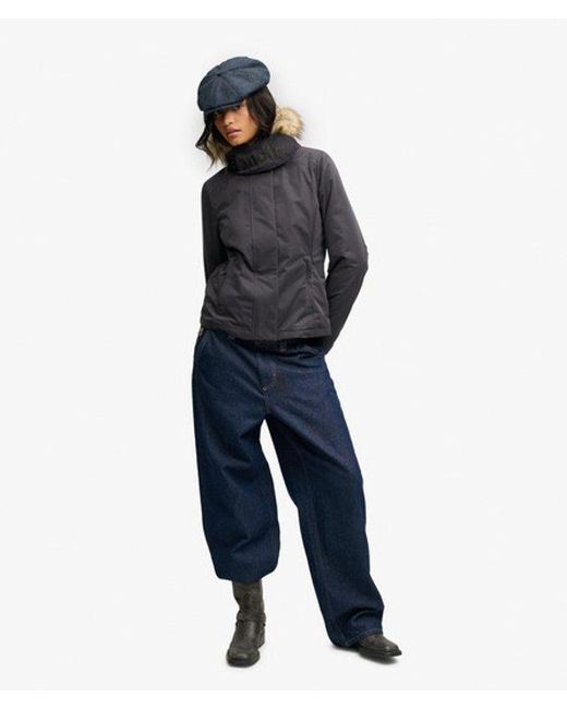 Superdry Blue Bench X & Co Bench Faux Fur Hooded Windcheater Jacket