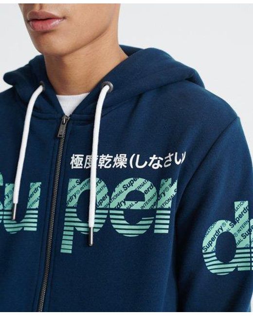 Superdry Blue Core Split Logo Lightweight Zip Hoodie Pilot Mid for men