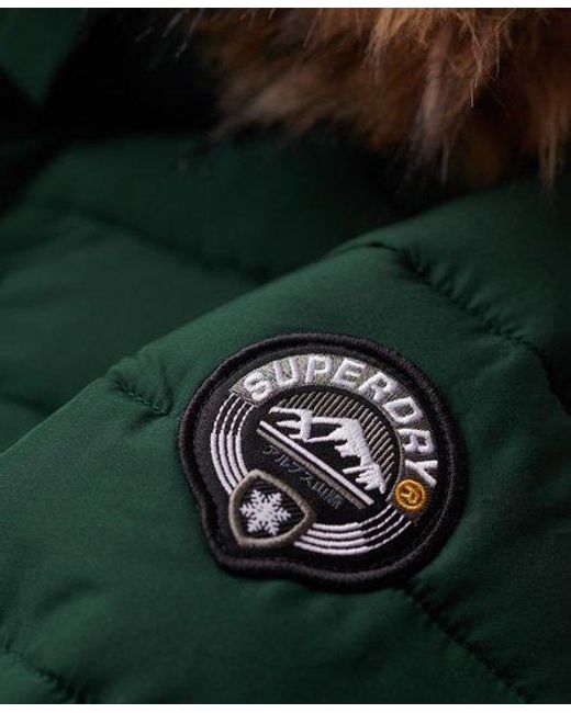 Superdry Green Faux Fur Hooded Longline Light Padded Puffer Coat