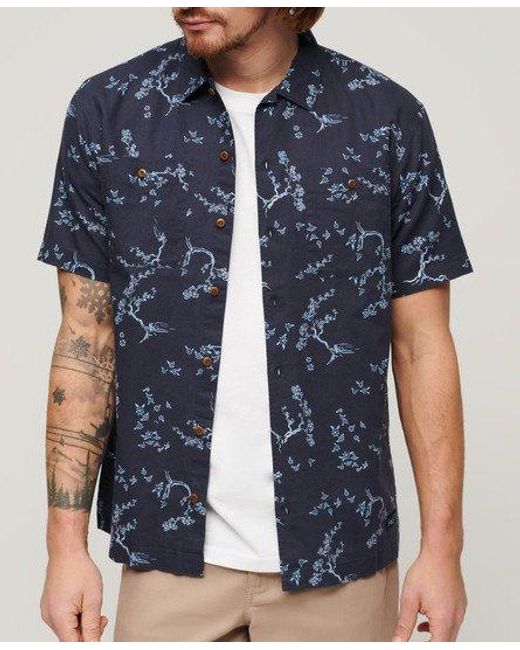 Superdry Blue Classic Floral Print Short Sleeve Beach Shirt for men