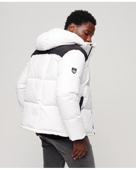 Superdry White Hooded Box Quilt Puffer Jacket for men