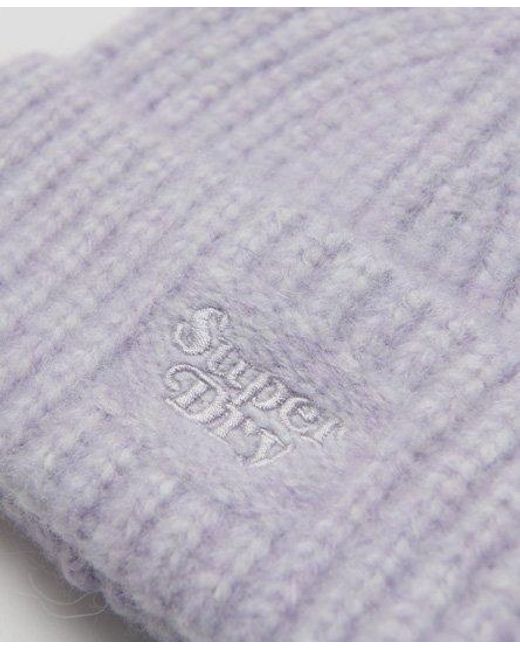 Superdry Purple Rib Knit Beanie Hat