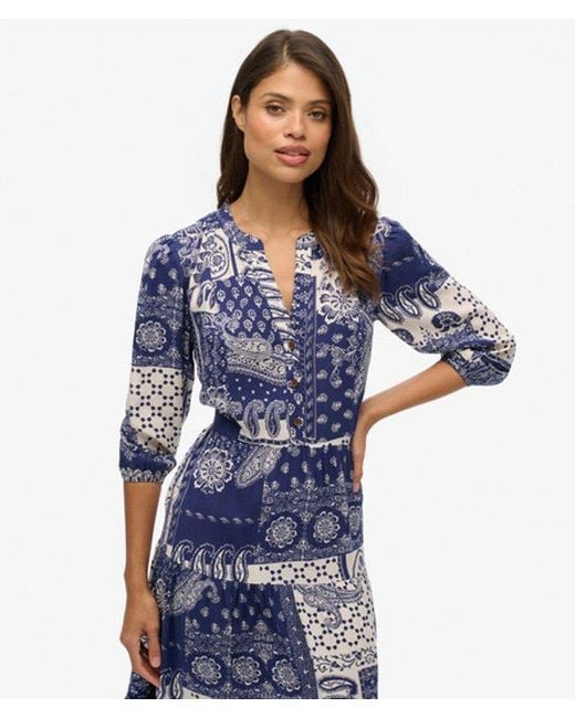 Superdry Blue & Co Woven Tiered Midi Dress