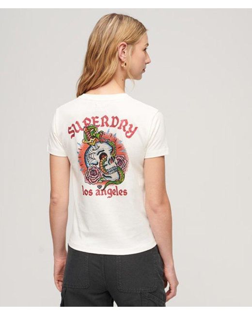 Superdry White & Co Tattoo Rhinestone Fitted T-shirt