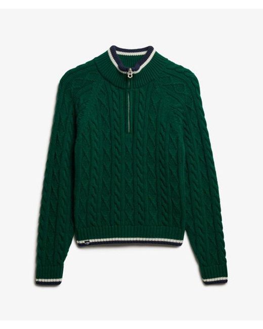 Superdry Green Slim Cable Half Zip Knit Jumper