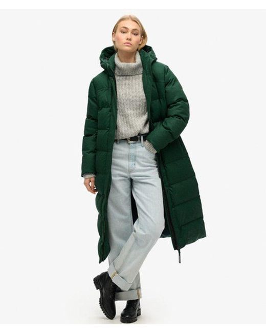 Superdry Green Tweed Longline Puffer Coat