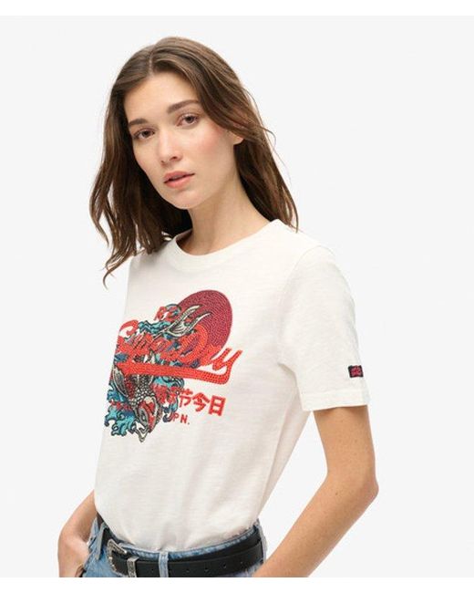 Superdry Tokyo Relaxed T-shirt Met Vintage Logo En Print in het White