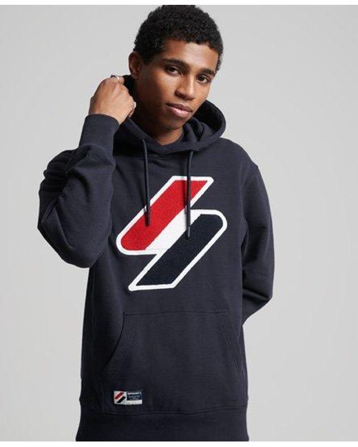 Superdry Blue Code Logo Chenille Hoodie Deep for men