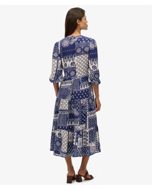 Superdry Blue & Co Woven Tiered Midi Dress