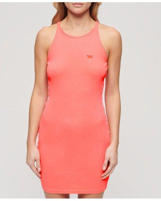 Superdry Pink Embroidered Rib Racer Dress