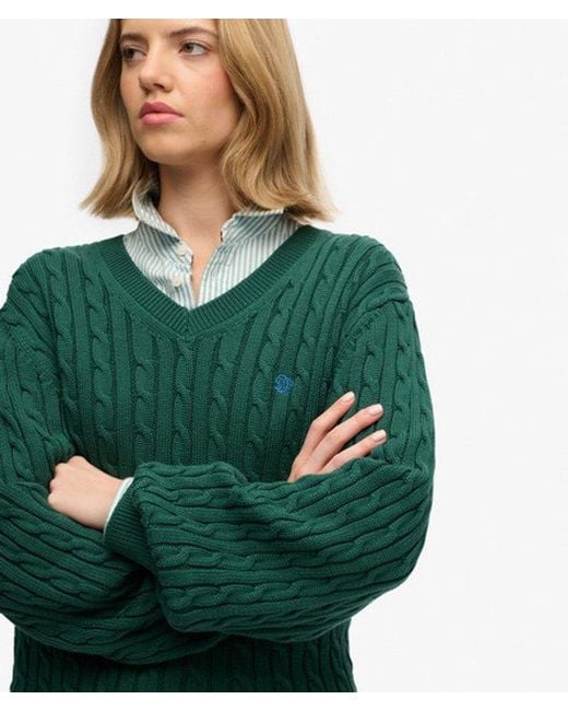 Superdry Green & Co Oversized V Neck Cable Jumper