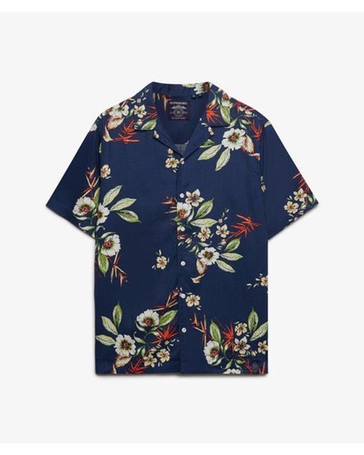 Superdry Blue Hawaiian Print Short Sleeve Shirt for men