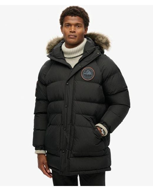 Superdry Black Everest Long Baffled Parka Jacket for men