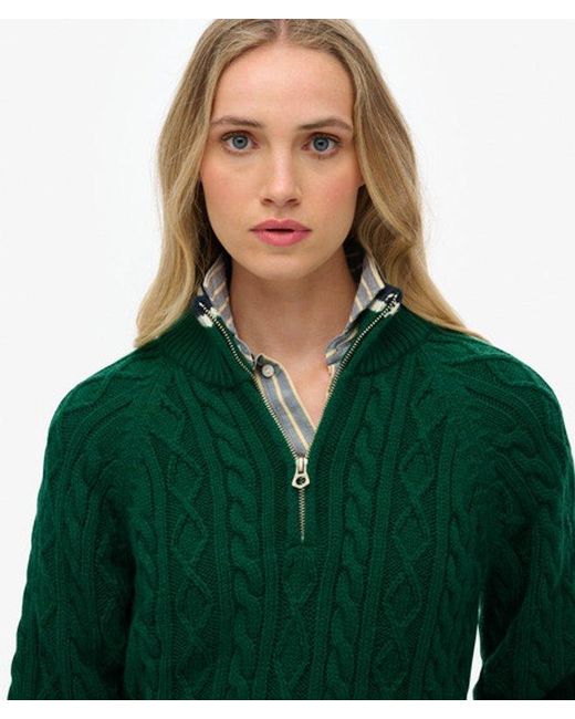 Superdry Green Slim Cable Half Zip Knit Jumper
