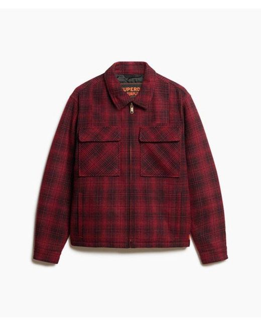 Superdry Red & Co Surplus Wool Check Zip Through Overshirt for men