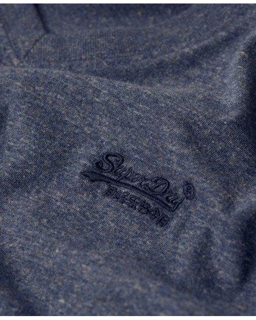 Superdry Blue Organic Cotton Essential Logo V Neck T-shirt for men