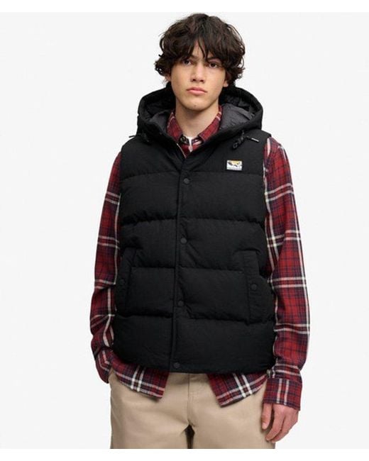 Superdry Black Hooded Short Everest Gilet for men